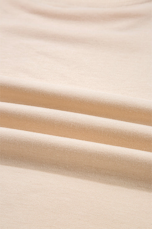 Raw Edge Flower Patch Drop Shoulder Contrast Rib Crewneck Long Sleeve Top